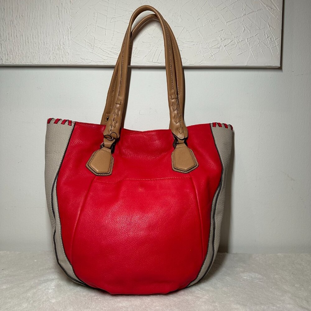 orYany Lyssie Soft Pebbled Leather Colorblock Tote - Berry - Picture 3 of 10